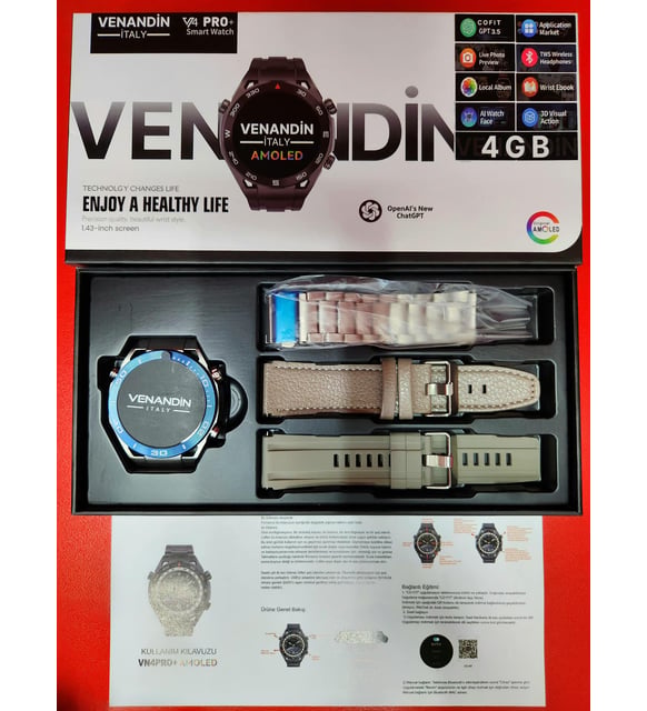 Venandin İtaly V4 Pro+ Plus Smart Watch Akıllı Saat (Gümüş)